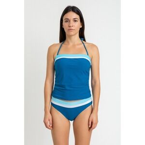 Womens Tankini Swim Set Size M Blue Two Piece Halter Sporty Beach Coastal Preppy